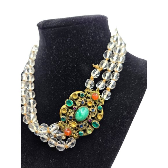 ANTIQUE Austro-Hungarian Crystal Bead Necklace Circa 1890 Ornate Filigree read - Picture 3 of 15